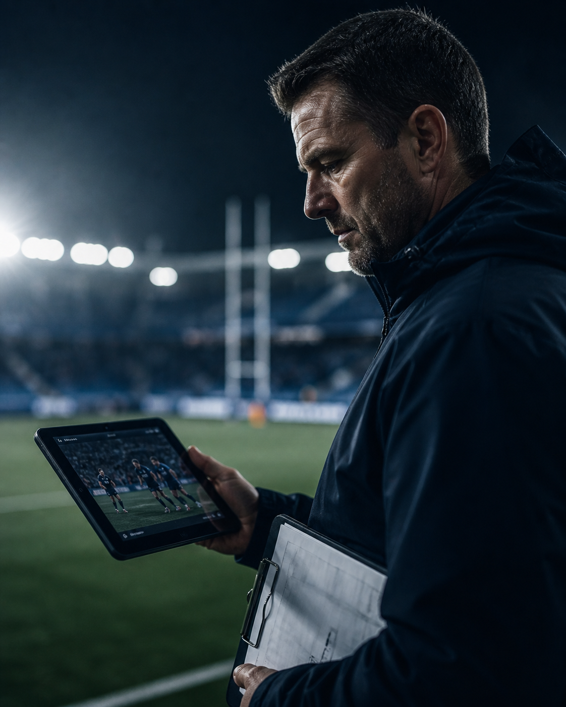 Rugby scout reviewing footage